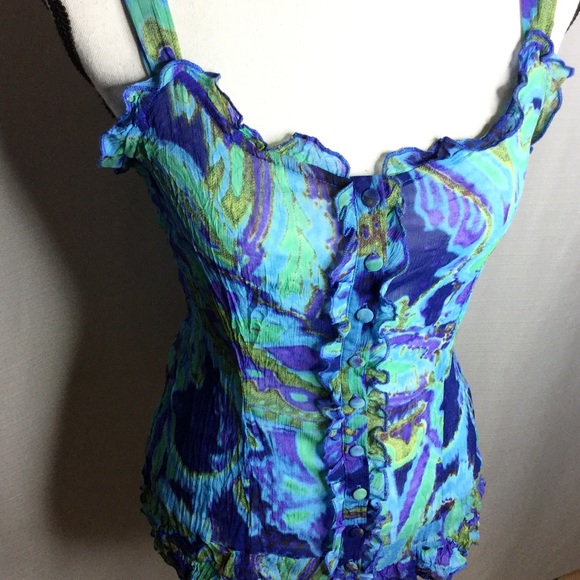 PER UNA Tank Blouse w/buttons “Peacock” Blue - Picture 6 of 7